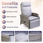 BIRCHTREE Rattan Armchair with Flip-Up Side Table