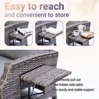 BIRCHTREE Rattan Armchair with Flip-Up Side Table