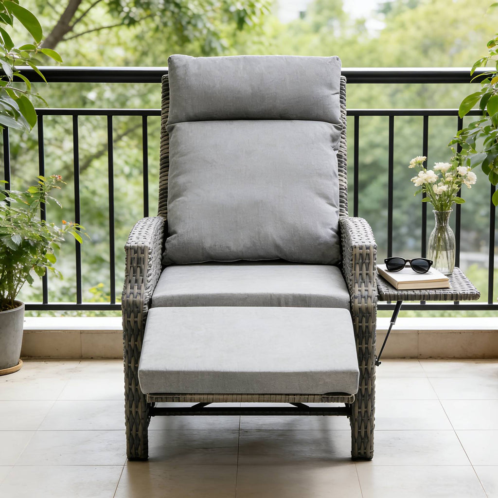 BIRCHTREE Rattan Armchair with Flip-Up Side Table
