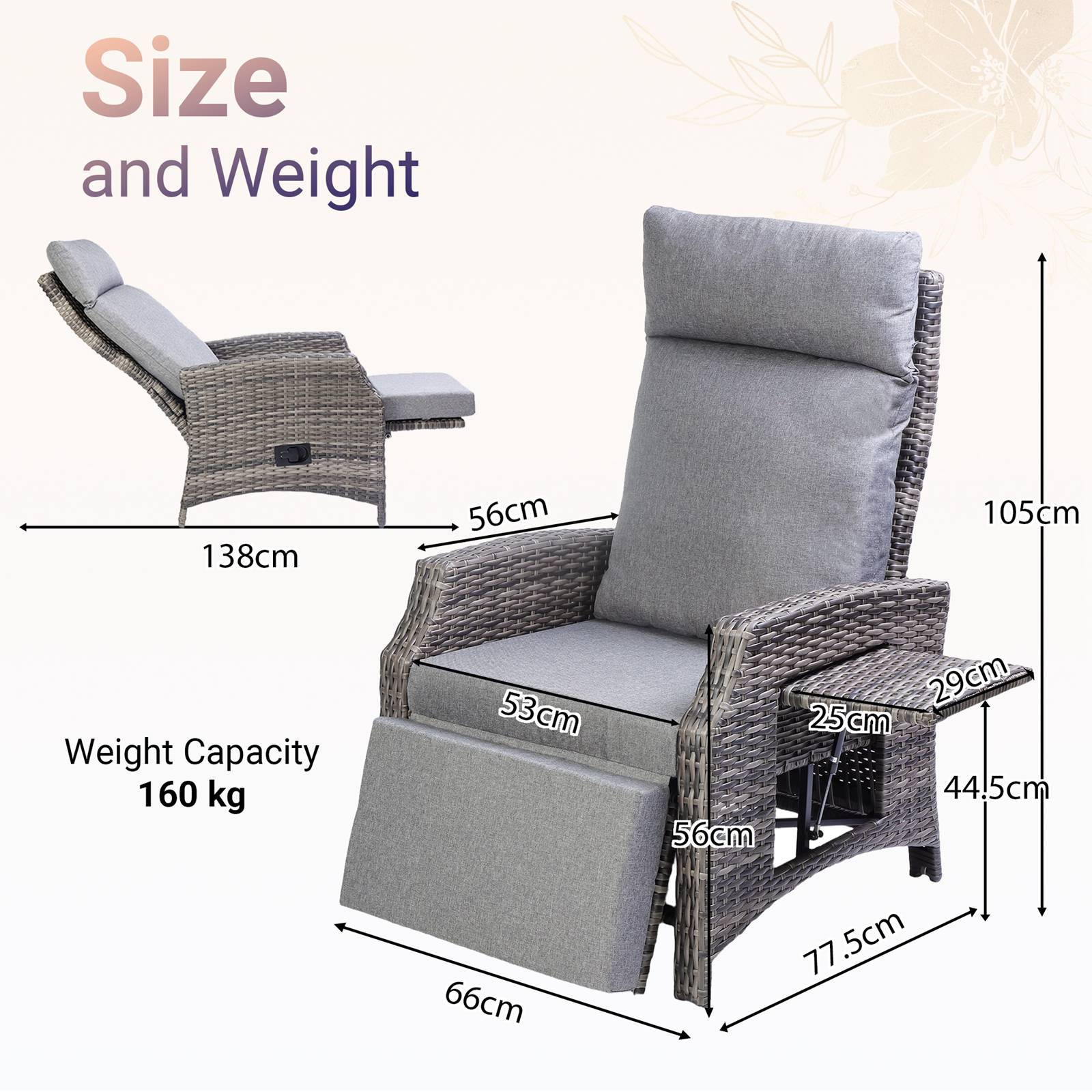 BIRCHTREE Rattan Armchair with Flip-Up Side Table