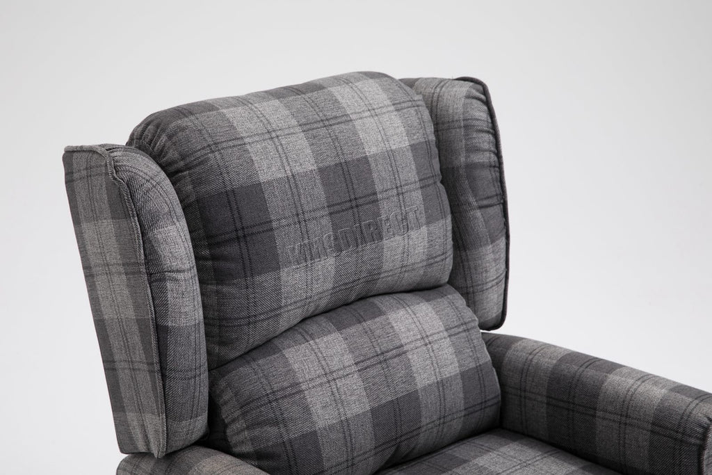 Grey checkered recliner armchair on a white background