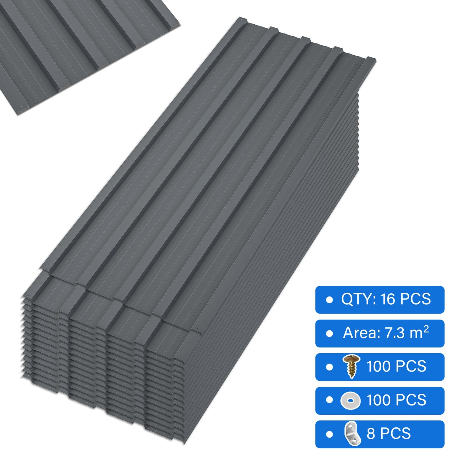BIRCHTREE 108x45cm Roof Sheets 16X Corrugated Metal Roofing Panels