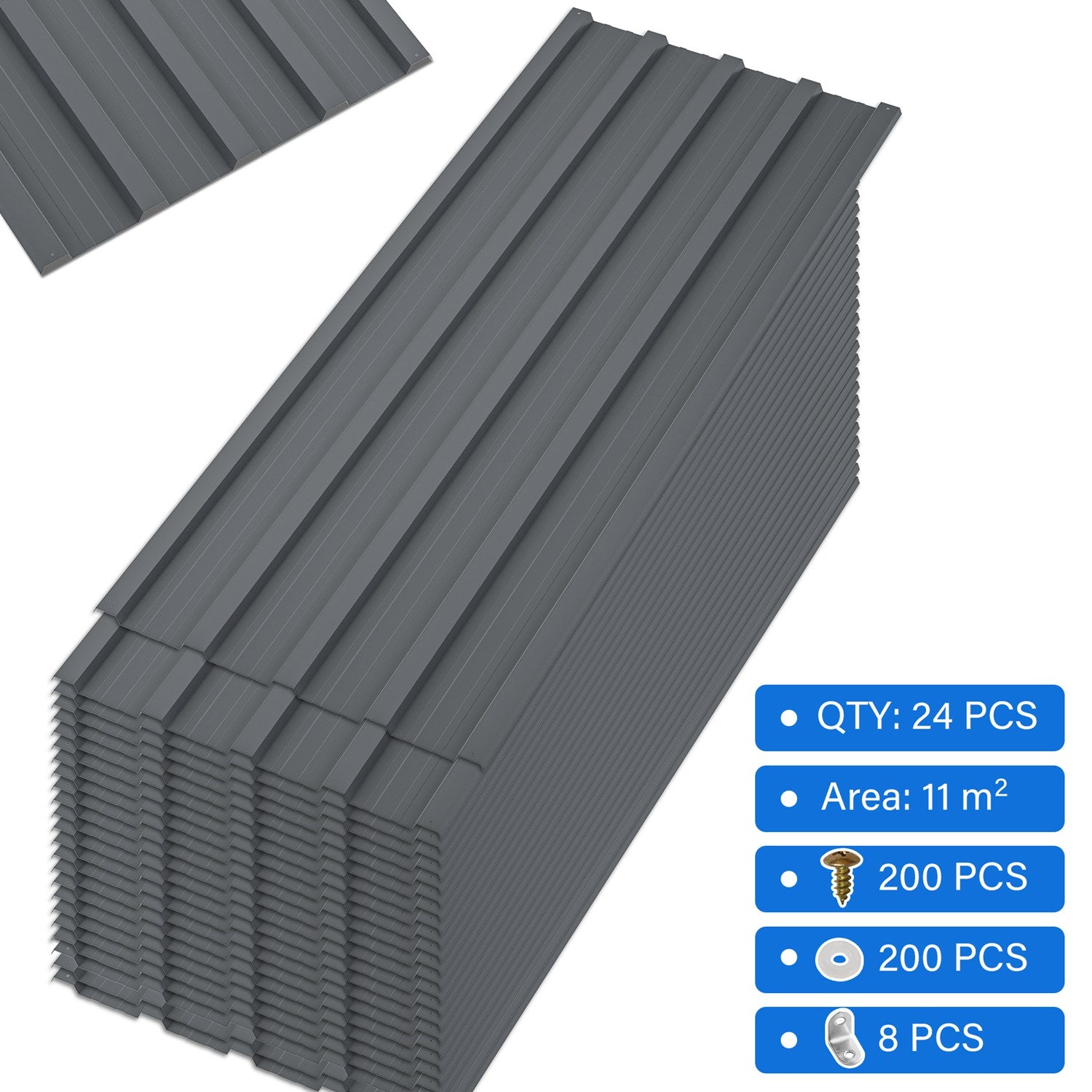BIRCHTREE 108x45cm Roof Sheets 24X Corrugated Metal Roofing Panels