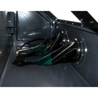 Close-up of a vinyl gloves inside of a sandblasting machine