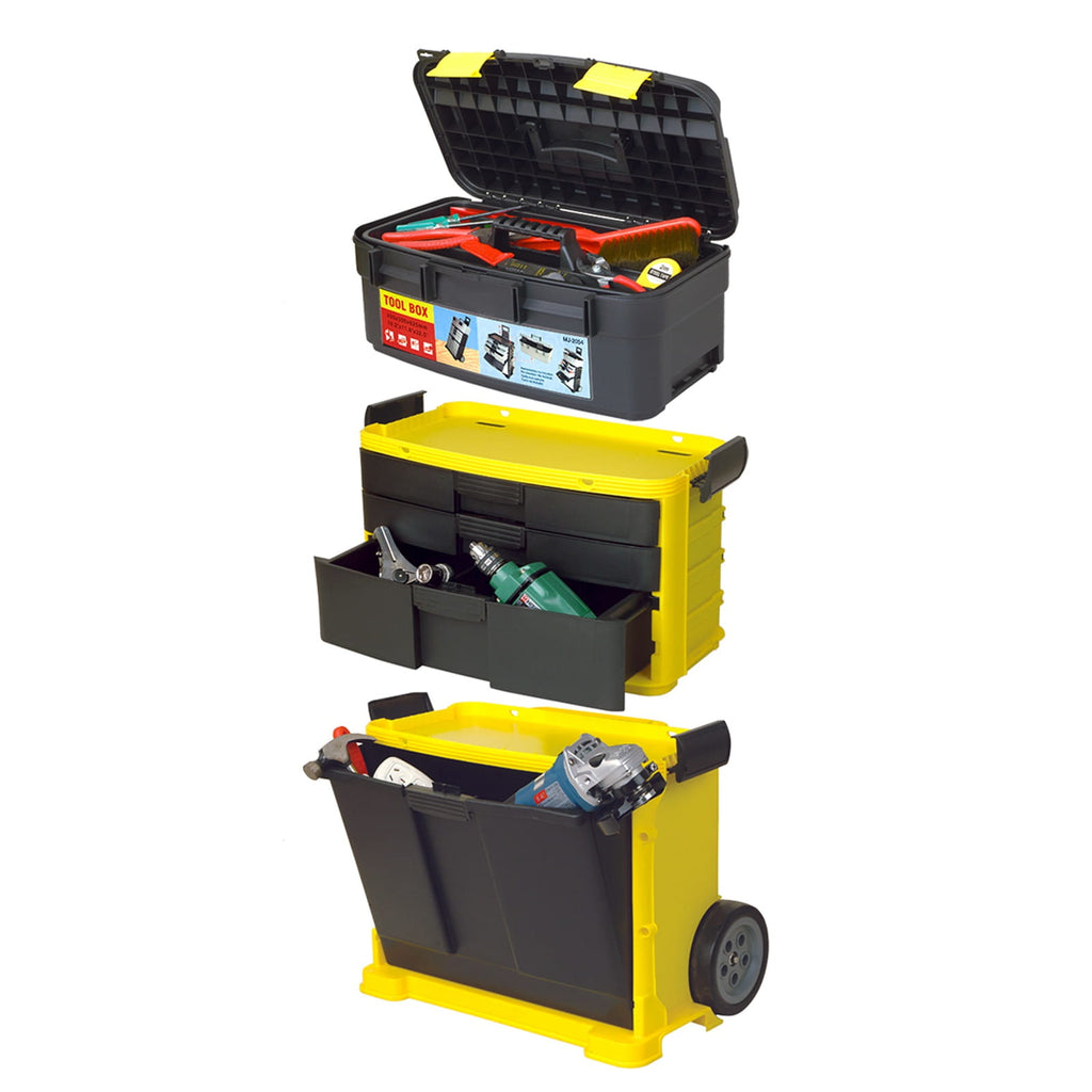 Stackable toolbox with tools inside on a white background