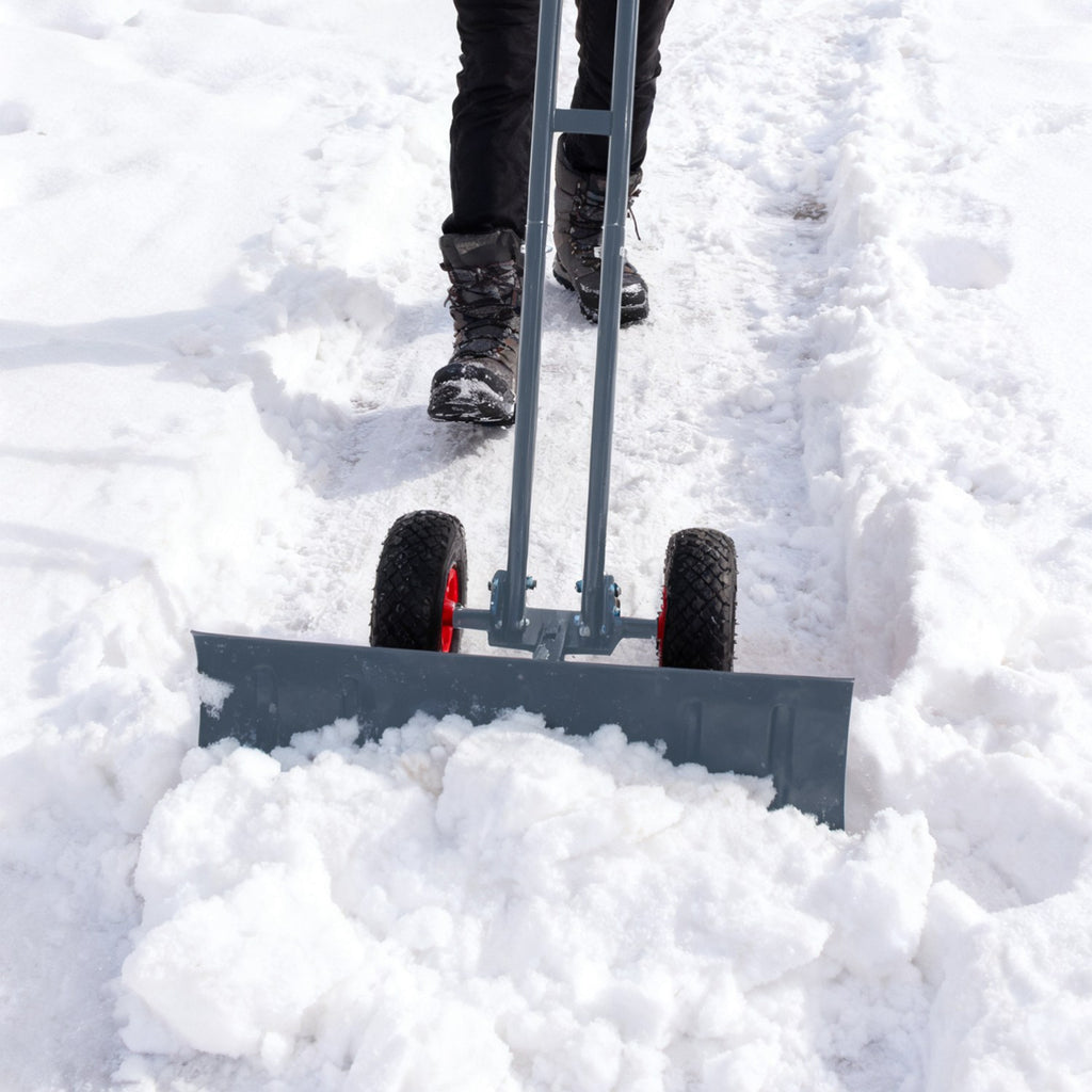 SwitZer Metal Snow Shovel W/ Wheels Grey