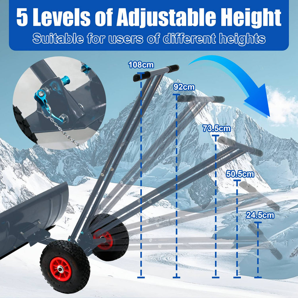 SwitZer Metal Snow Shovel W/ Wheels Grey