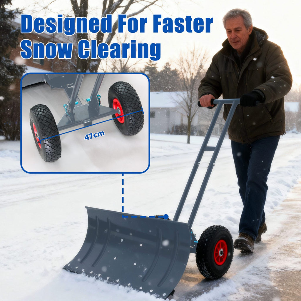 SwitZer Metal Snow Shovel W/ Wheels Grey