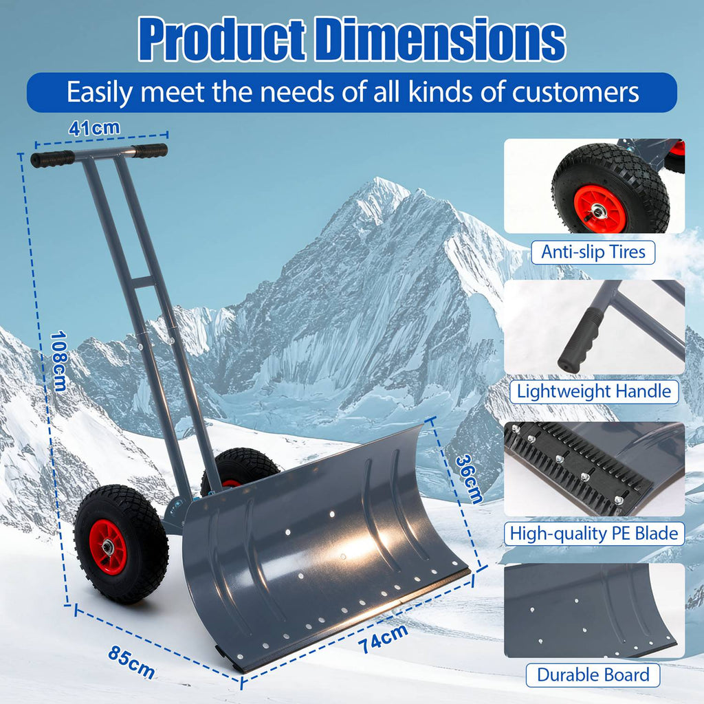 SwitZer Metal Snow Shovel W/ Wheels Grey