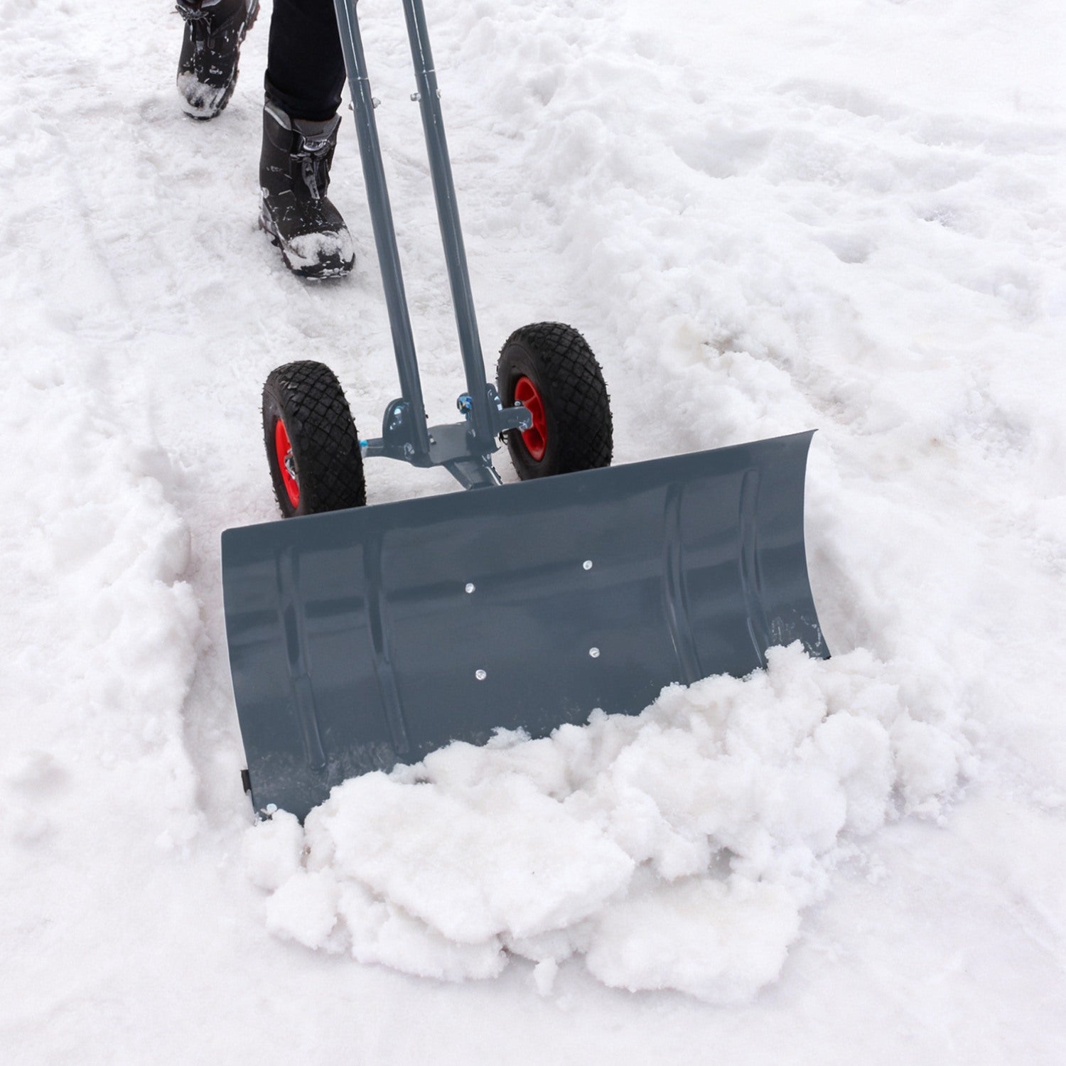 SwitZer Metal Snow Shovel W/ Wheels Grey