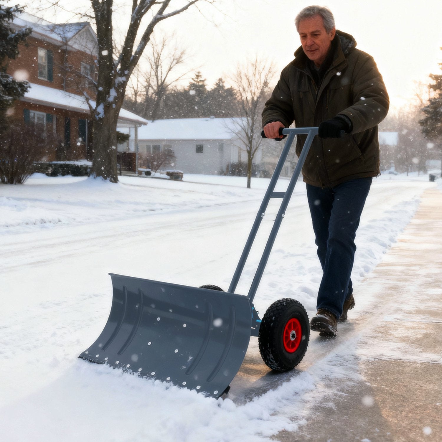 SwitZer Metal Snow Shovel W/ Wheels Grey