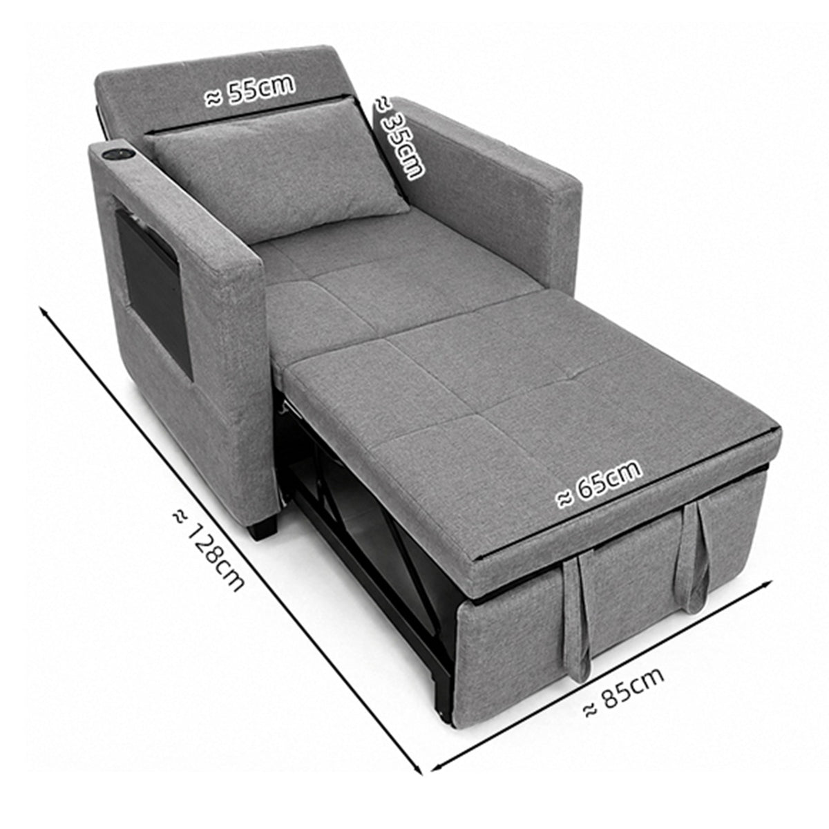 WestWood 3-in-1 Convertible Single Sofa Bed Grey