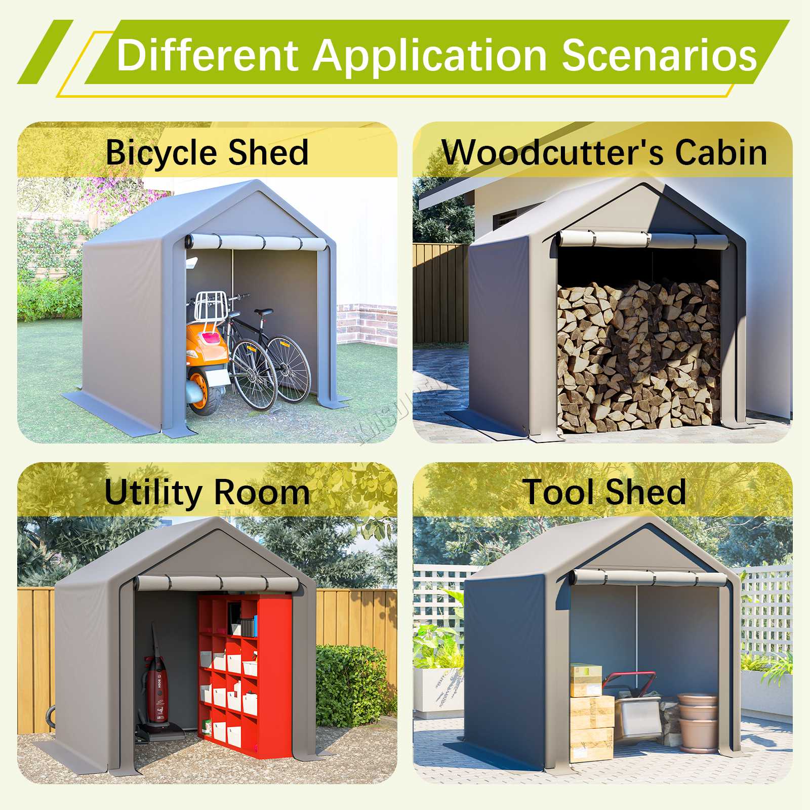 BIRCHTREE Storage Tent Garden Bike Shed Steel Frame Zipper Door