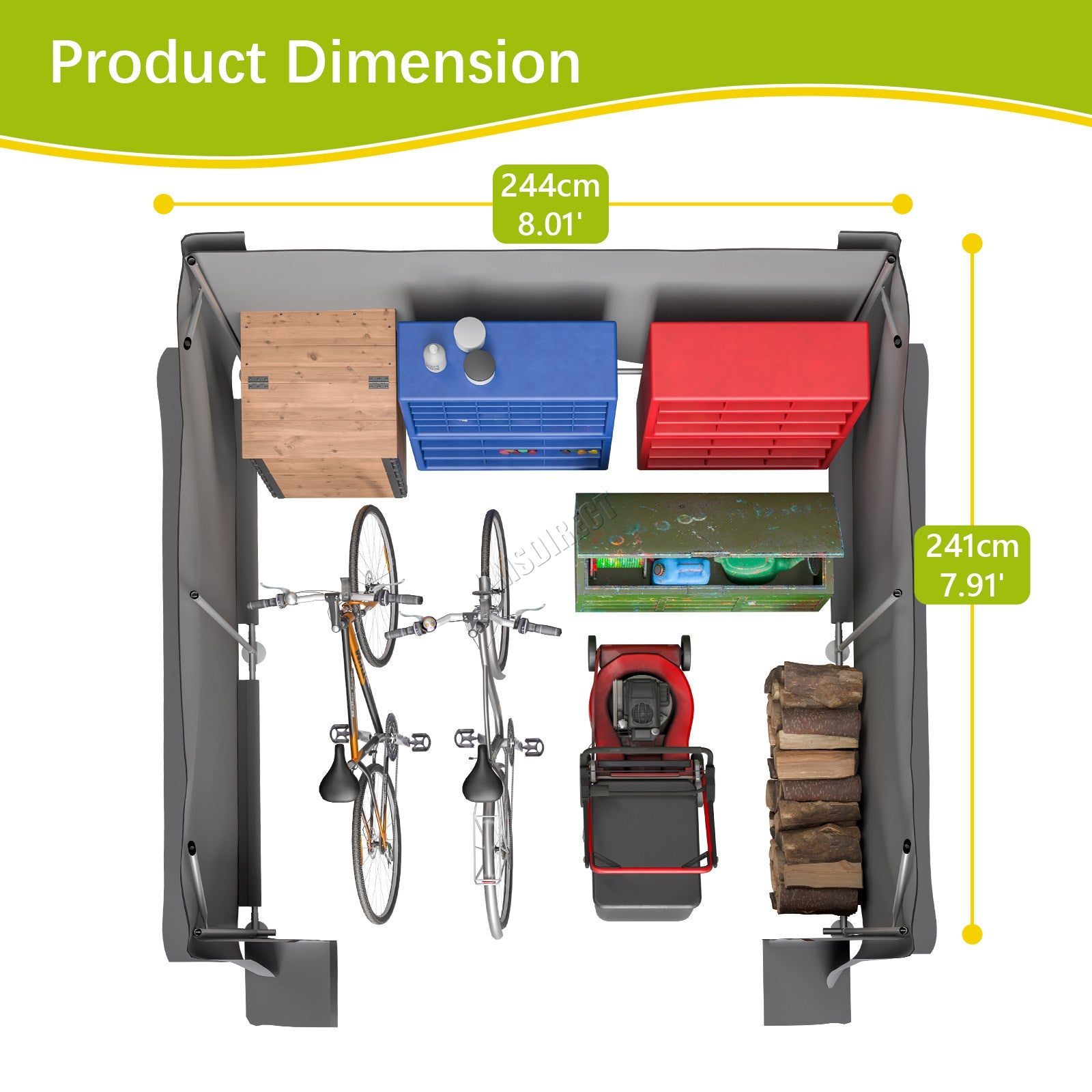 BIRCHTREE Storage Tent Garden Bike Shed Steel Frame Zipper Door