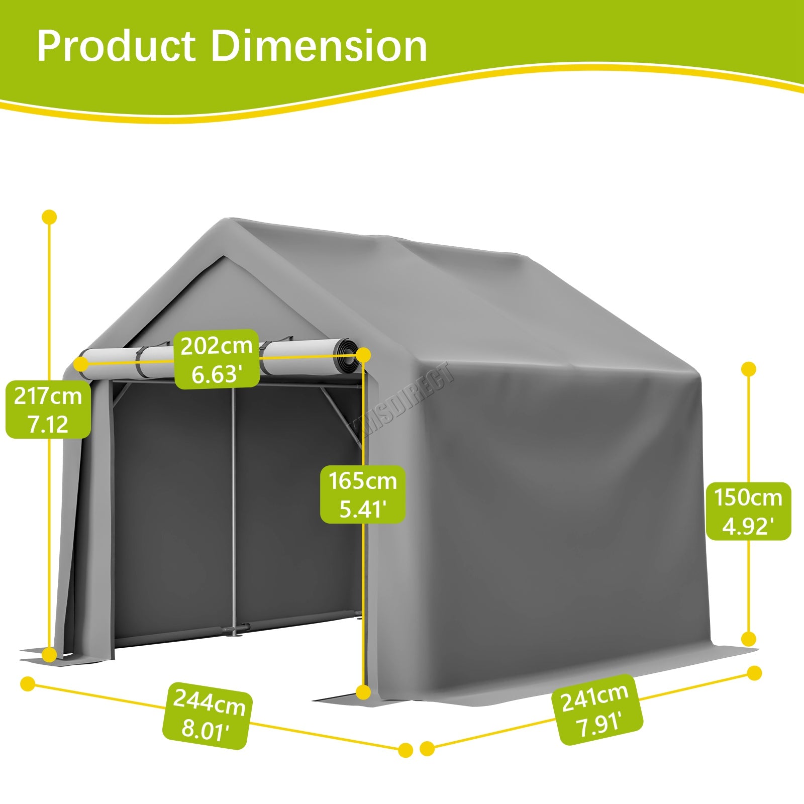 BIRCHTREE Storage Tent Garden Bike Shed Steel Frame Zipper Door