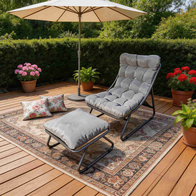 BIRCHTREE Sun Lounger with Footstool Grey