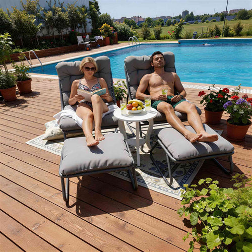 BIRCHTREE Sun Lounger with Footstool Grey