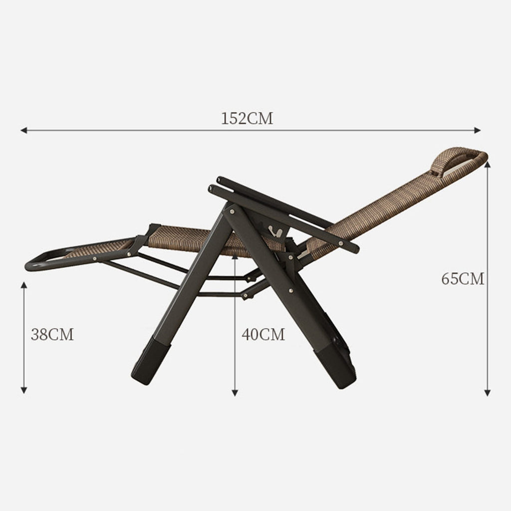 Dimensions of an outdoor recliner chair on a white background.
