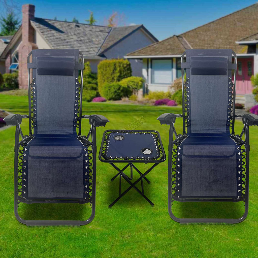 BIRCHTREE Sun Recliner Set of 3 Foldable Chair and Table SR04