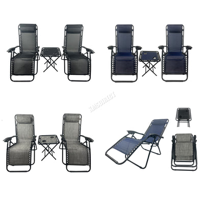 BIRCHTREE Sun Recliner Set of 3 Foldable Chair and Table SR04