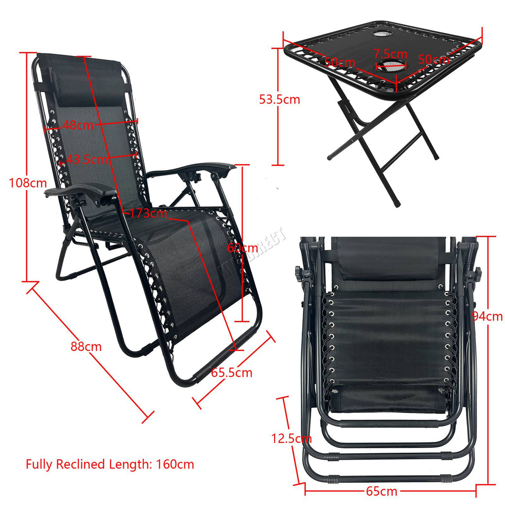 BIRCHTREE Sun Recliner Set of 3 Foldable Chair and Table SR04