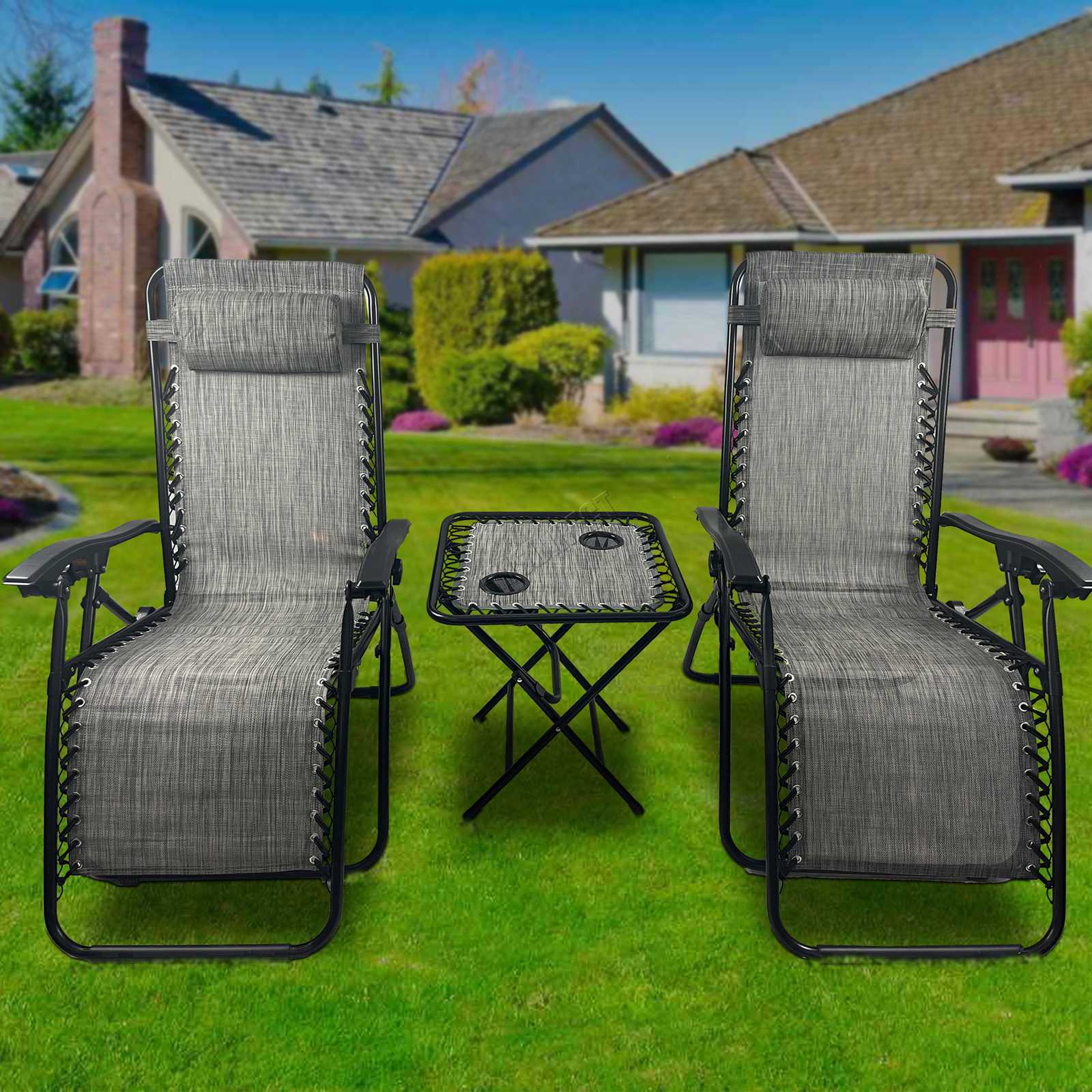 BIRCHTREE Sun Recliner Set of 3 Foldable Chair and Table SR04