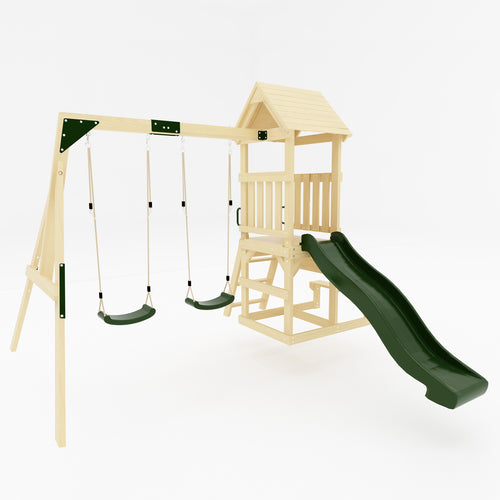 GALACTICA Outdoor Wooden Swing and Slide Set GC-SSS02