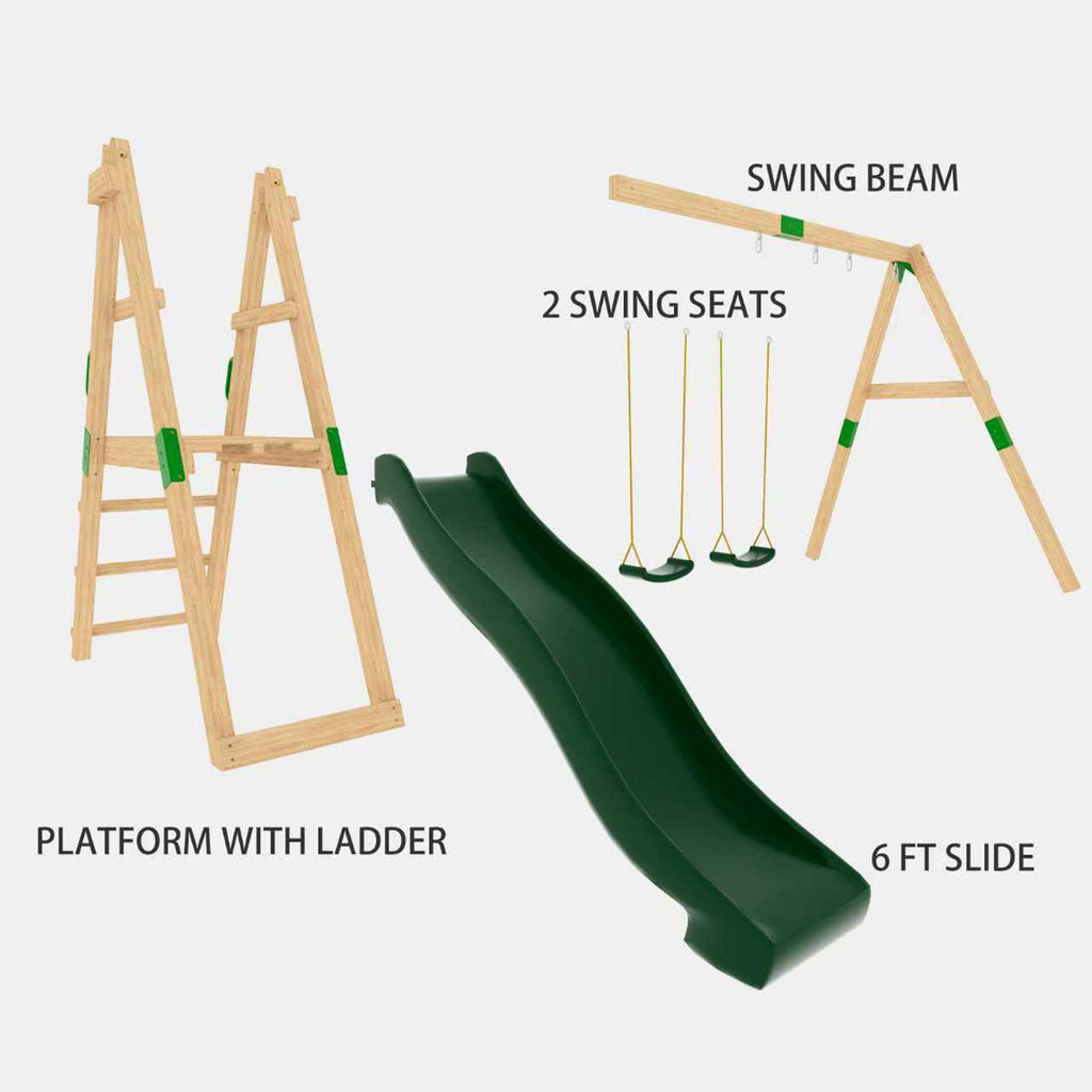 GALACTICA Outdoor Wooden Swing and Slide Set GC-SSS03