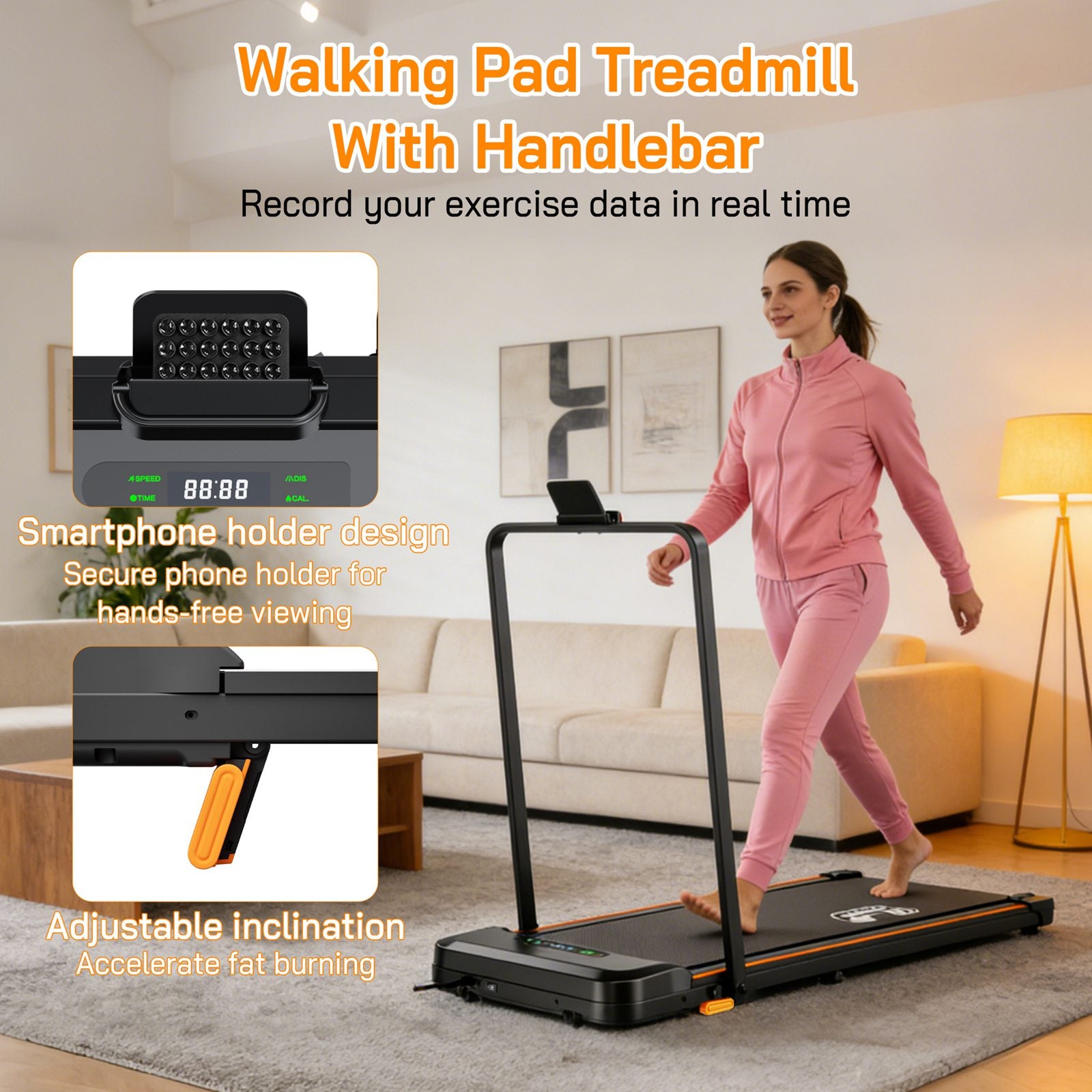 FIT4YOU Treadmills Walking Pad Black