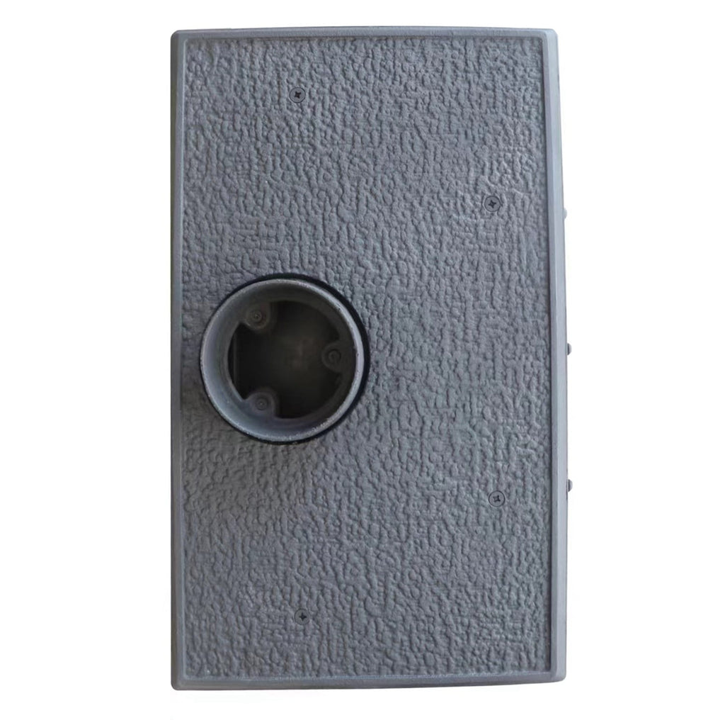Rectangular  flue outlet with a circular hole on a white background