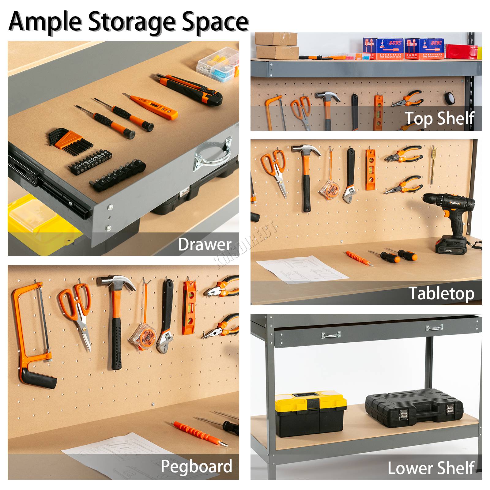 SwitZer Steel Work Bench Storage Pegboard