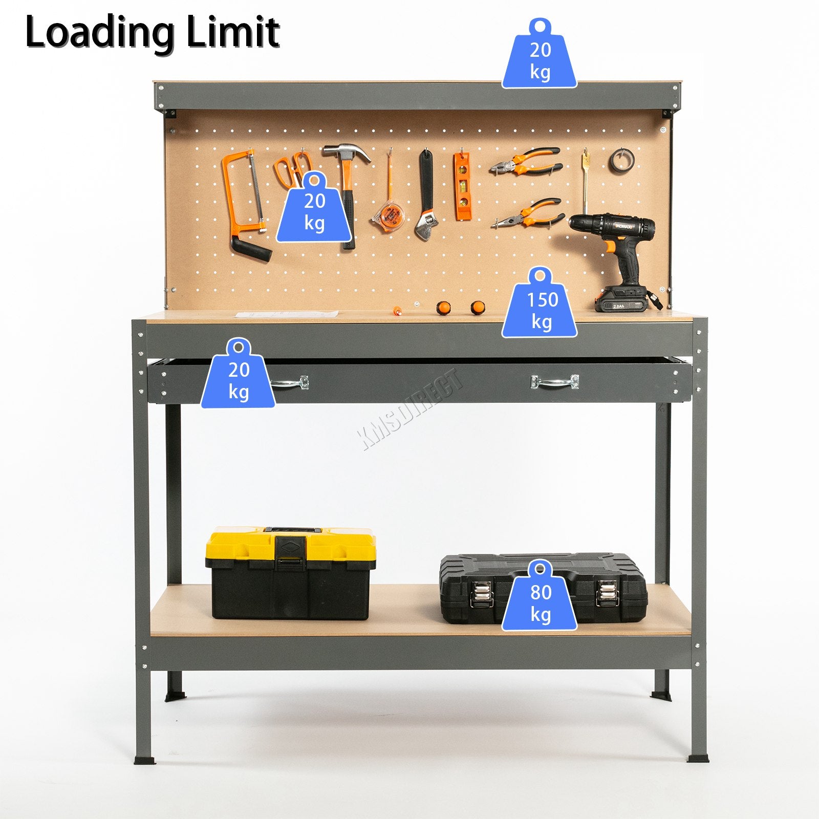 SwitZer Steel Work Bench Storage Pegboard