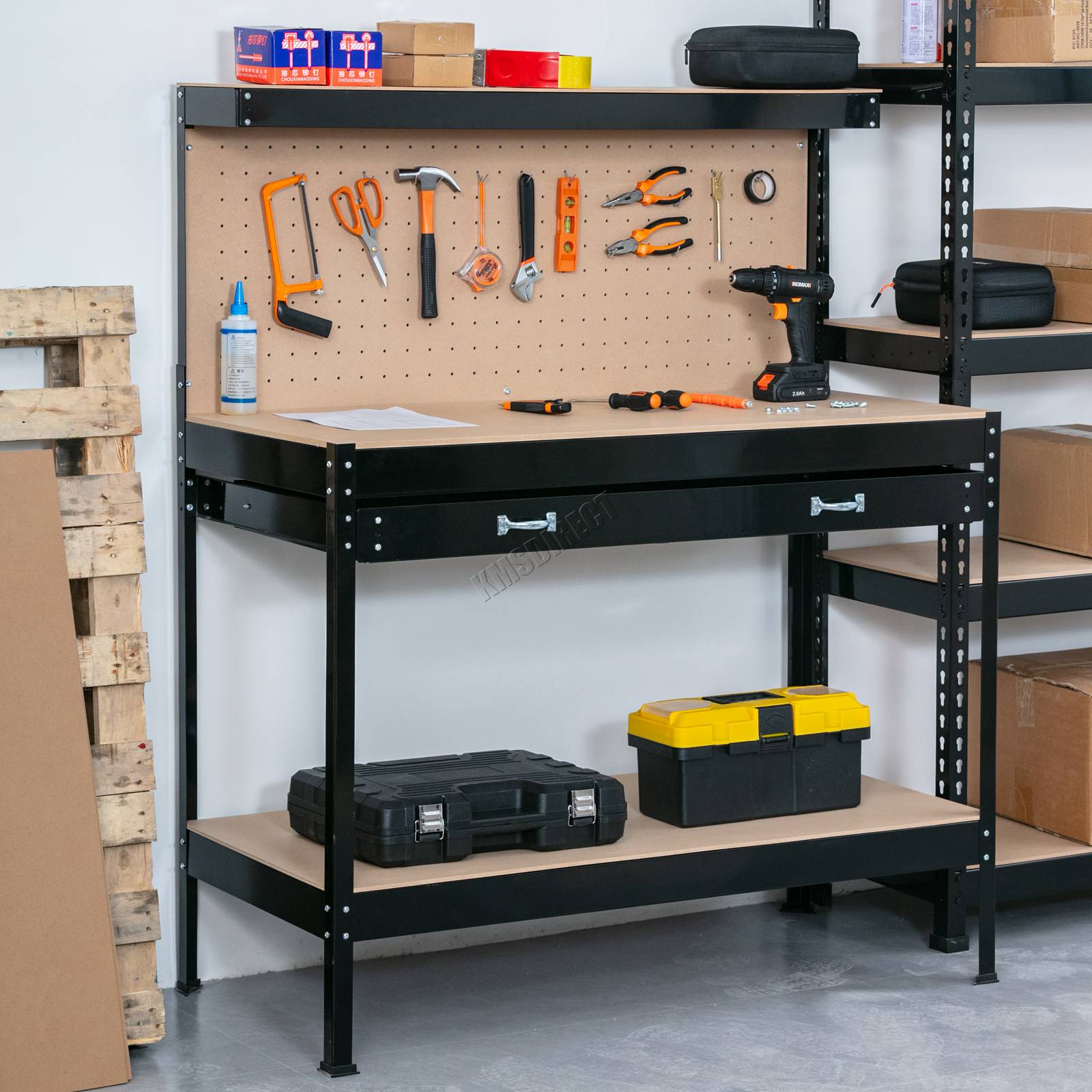 SwitZer Steel Work Bench Storage Pegboard